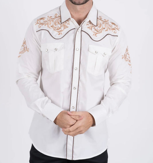 Beige Embroidery Western Shirt