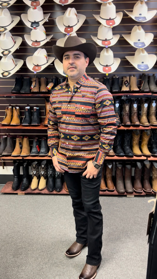 Red Aztec Print Dress Shirt