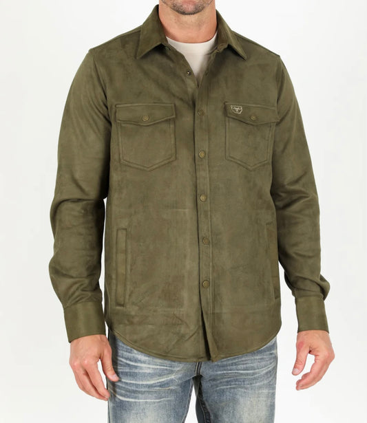 Faux Suede Olive Overshirt